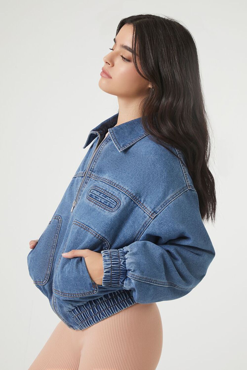 Denim Zip-Up Bomber Jacket